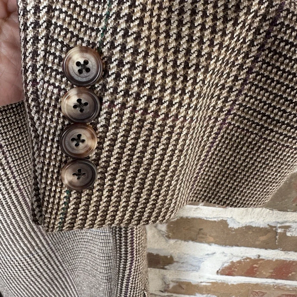 VTG Marvin Brown Dallas Canterbury Wool Silk Blazer Jacket 41L Brown Houndstooth